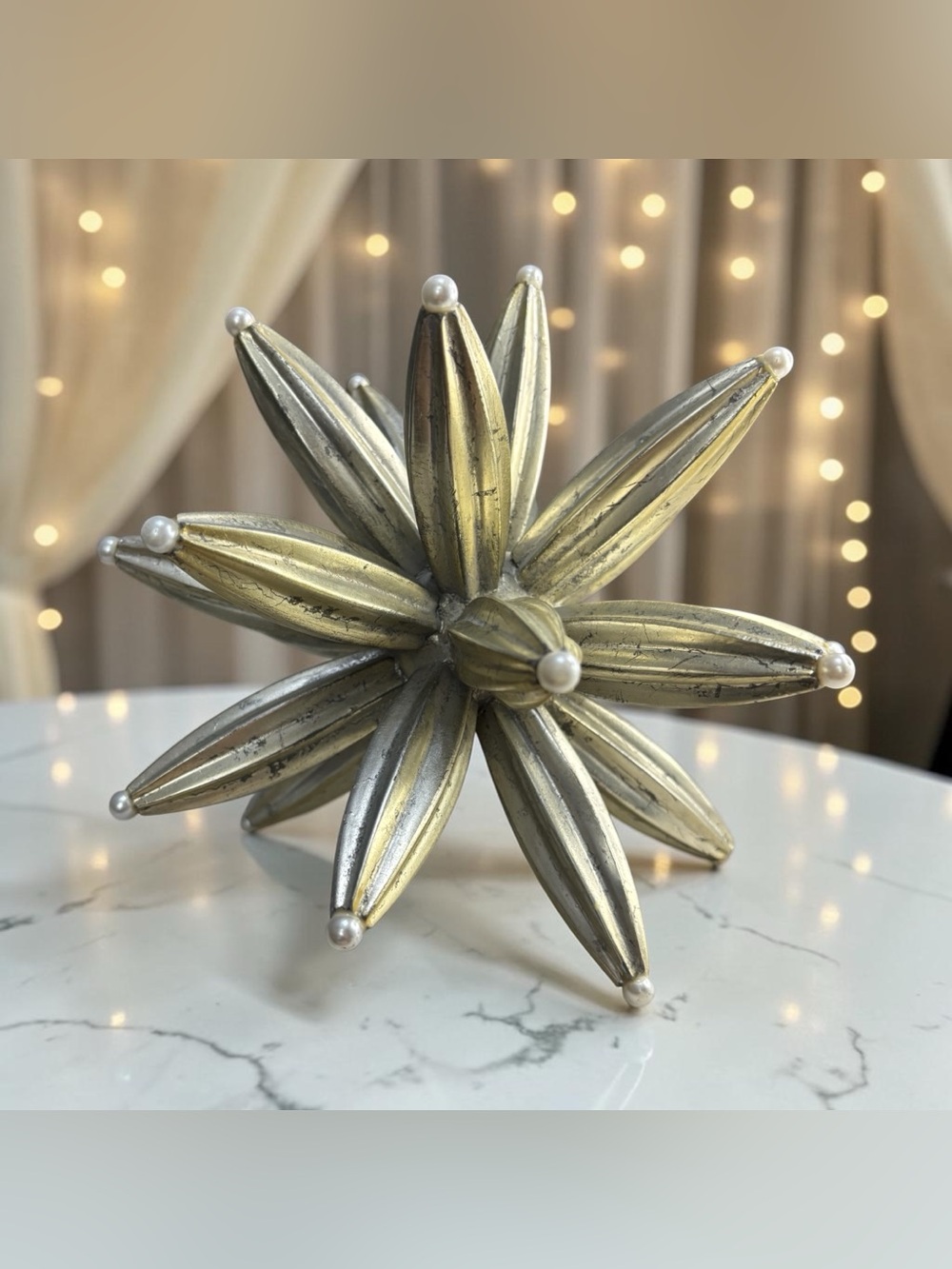 Cyan Smithstar Star Sculpture Modern Art Silver Gray Faux Pearl Tips 8”x 8”